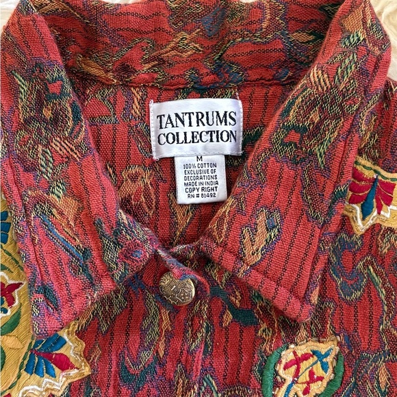 Tantrums Women's Burgundy Fall Patterned Embroidered Blazer Jacket - Picture 6 of 6